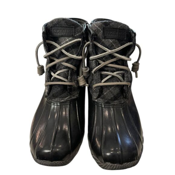 Sperry Top-Sider Women's Black Rubber Plaid Zip Duck Boots STS91005  Sz. 7 - Picture 4 of 6